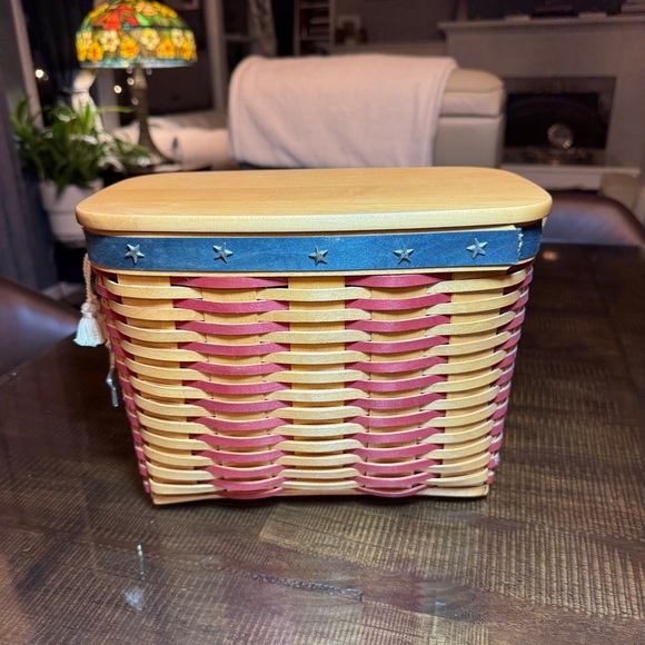 Longaberger 2001 Whistle Stop Basket Collector Club Basket Lid Combo Prot TieOn - Picture 3 of 16